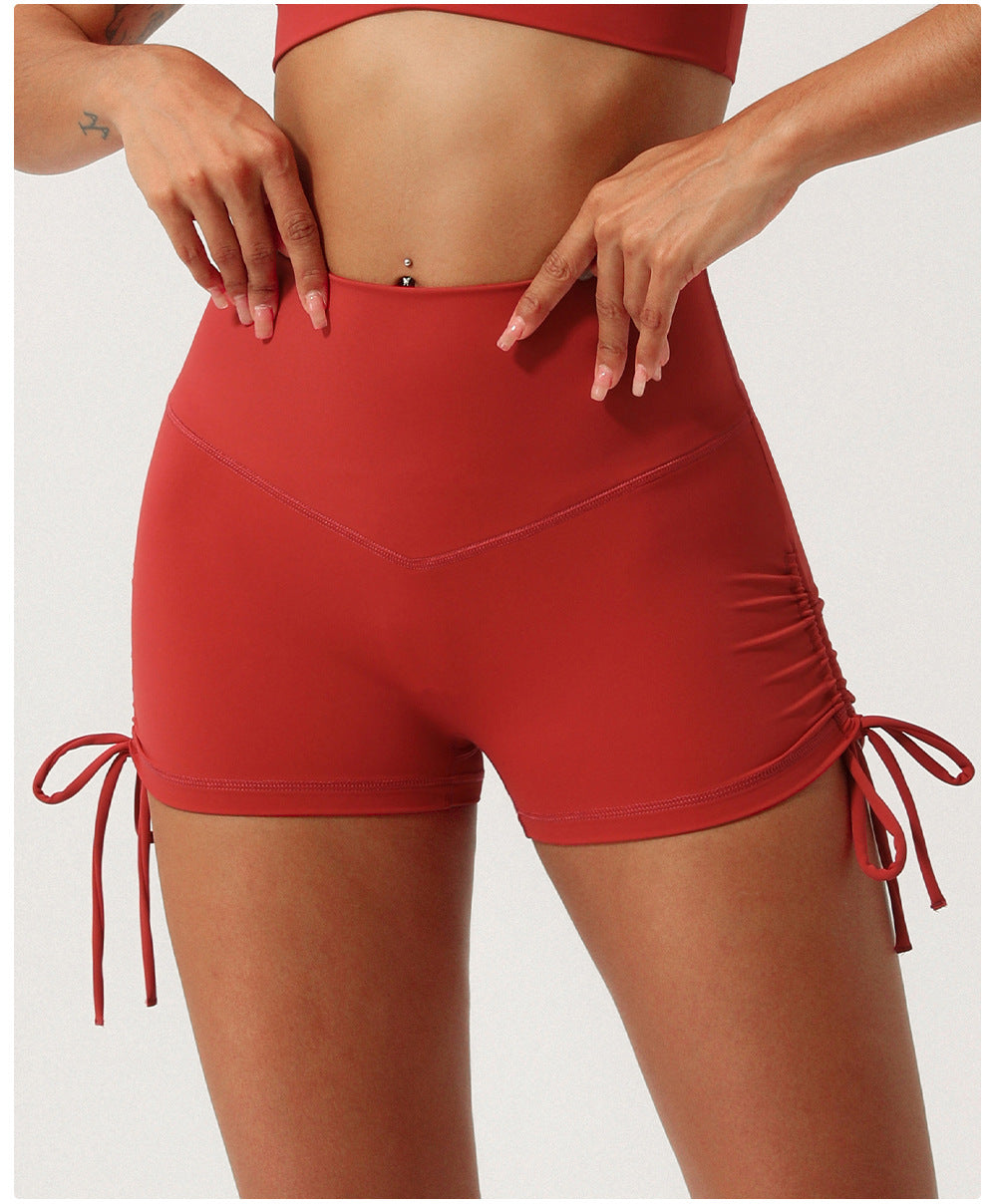 Pleated Drawstring Yoga Shorts Quick Drying V Shaped Hip Lifting Sport Shorts Running Training Workout Pants