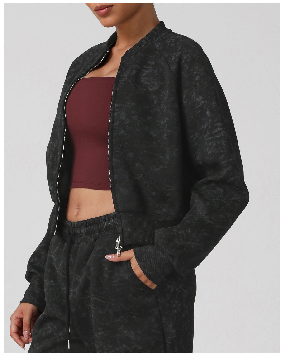 Autumn Winter Tie Dyed Printed Fitness Jacket High Sense Cardigan Varsity Jacket Sports Jacket Outdoor Running Sweater