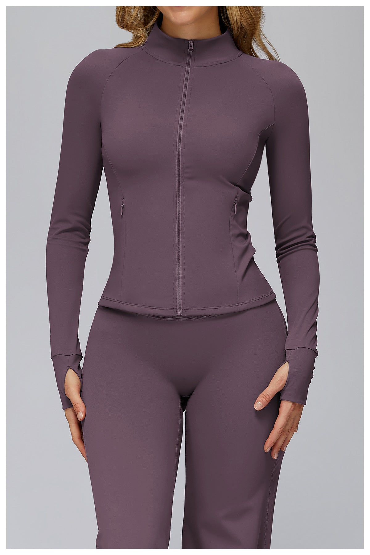 Women Brushed Yoga Jacket Long Sleeved Zipper Pocket Tight Top Outdoor Sports Running Fitness Clothes