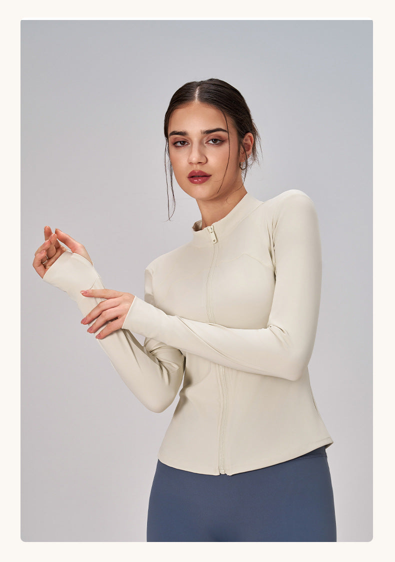 Yoga Clothes Zipper Coat Women Slim Fit Stand Up Collar Cinched Fitness Running Sports Yoga Coat Autumn