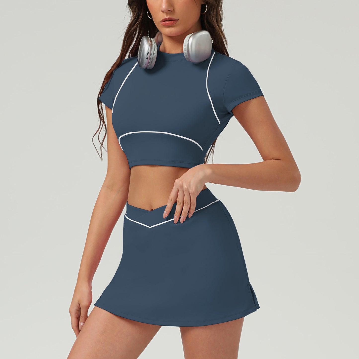 Slate Gray Short Sleeve Skirt