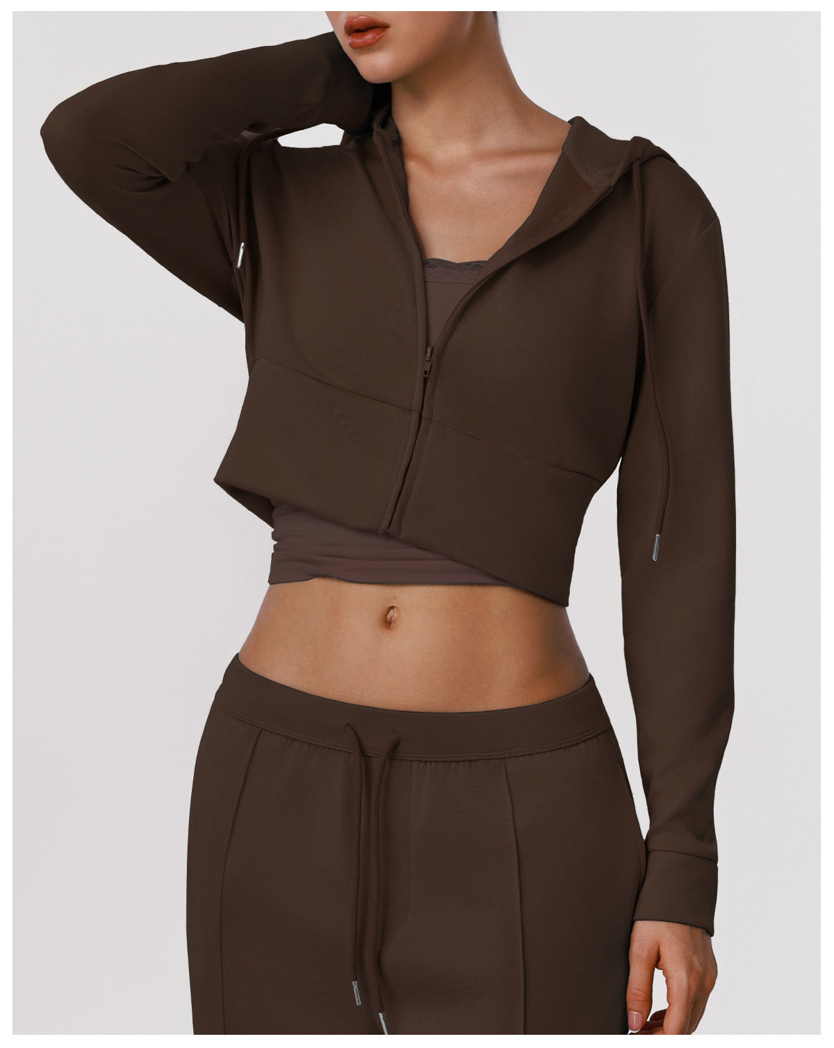 Casual Short Sports Waist Trimming Coat Autumn Winter Zipper Long Sleeve Hooded Sweater Outdoor Riding Running