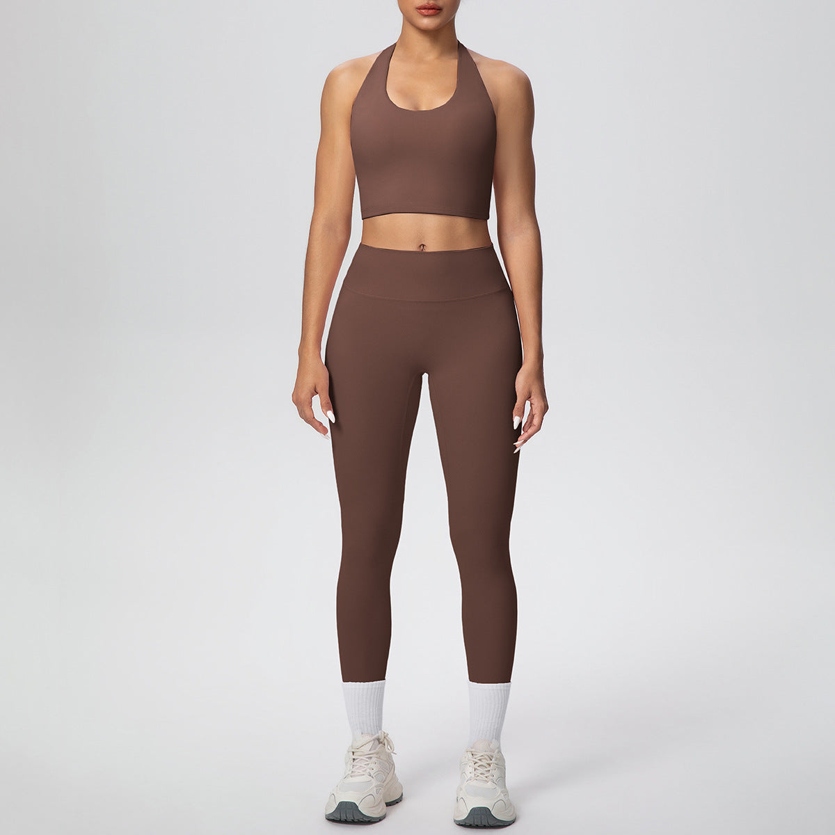 Solid Color Halter Beauty Back Exercise Bra Gathering Vest Running Body Shaping Exercise Workout Pants Yoga Two Piece Sets