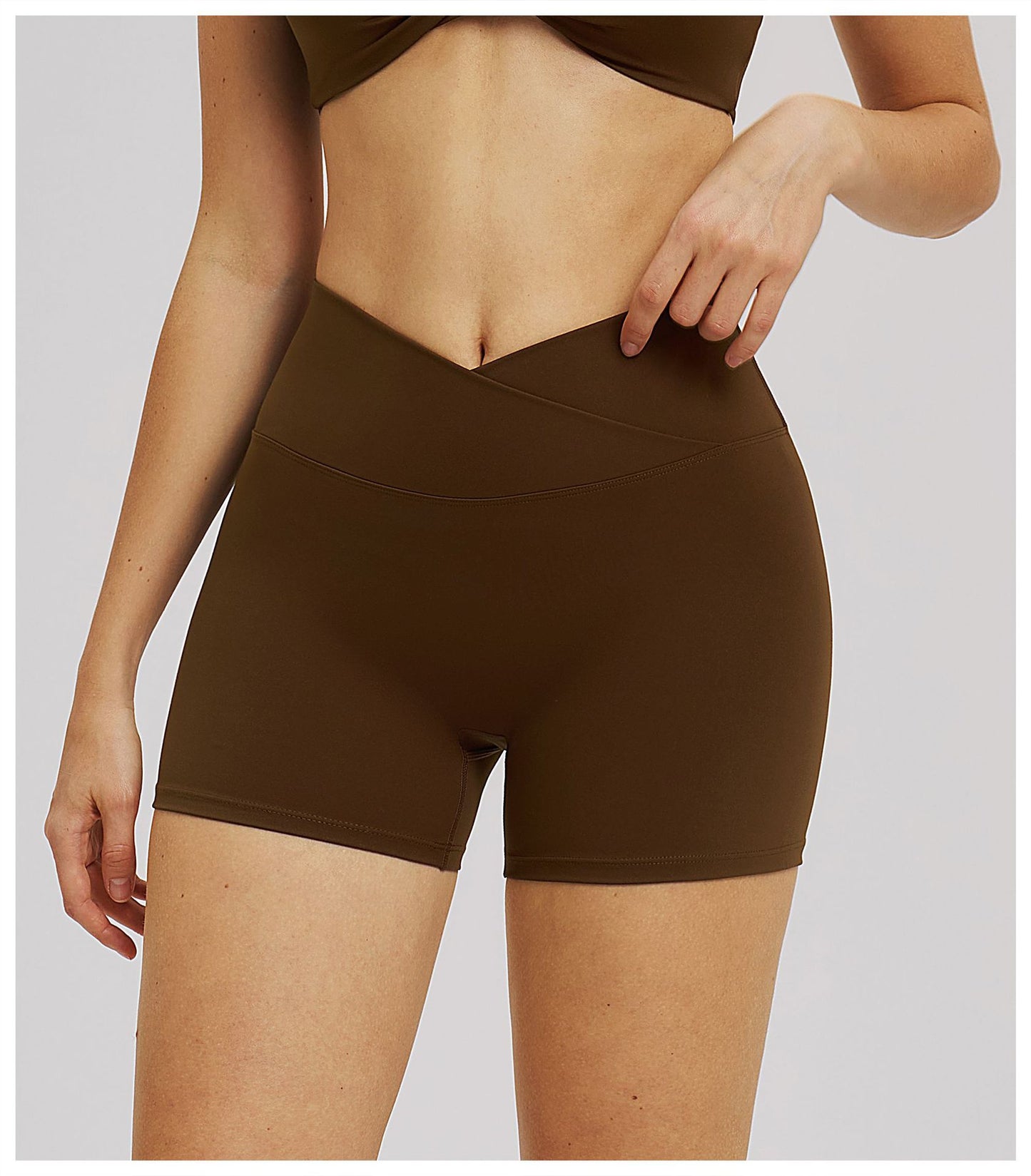 Cross Waist Yoga Shorts Tight Brushed Workout Shorts Outdoor Cycling Running Shorts