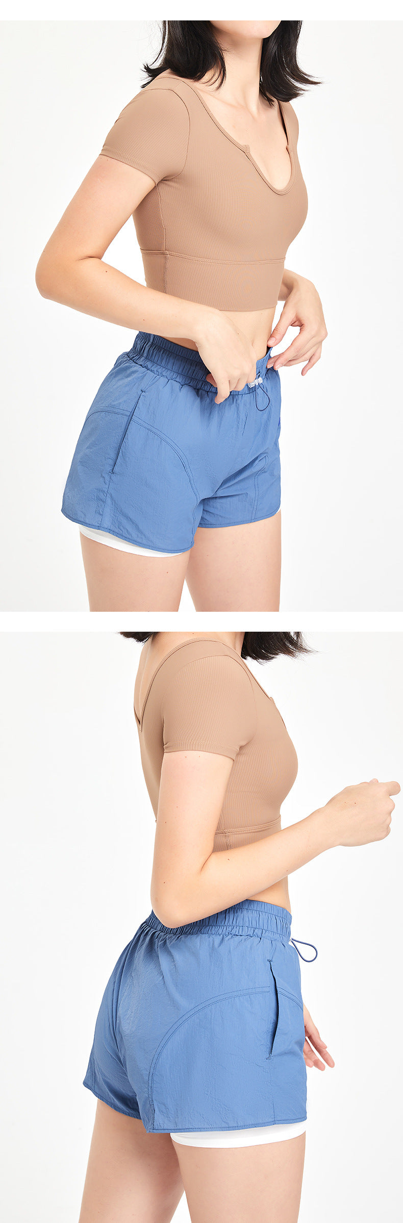 Faux Two-Piece Sports Shorts for Women High Waist Drawstring Anti-Exposure Training Fitness Running Yoga Clothes Thin Track Pants Summer