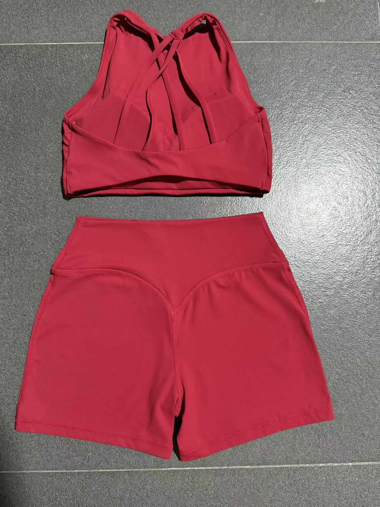 Cross Back Yoga Tight Quick-Drying Workout Clothes Detachable Chest Pad Sports Shorts Two Piece Sets Women