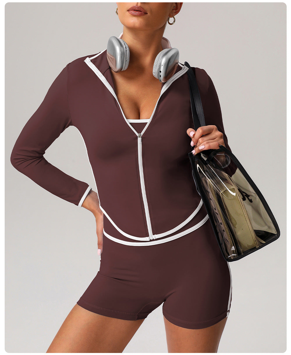 High Top Sports Suit Women Contrast Color Beauty Back Tight Nude Feel Yoga Suit Suit Running Fitness Yoga Wear