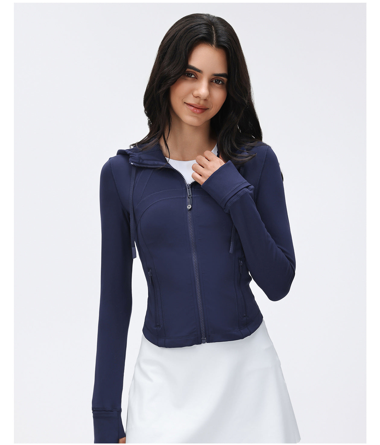 Windproof Hood Drawstring Yoga Clothes Women Short Waist-Tight Slim Look Running Fitness Jacket Coat