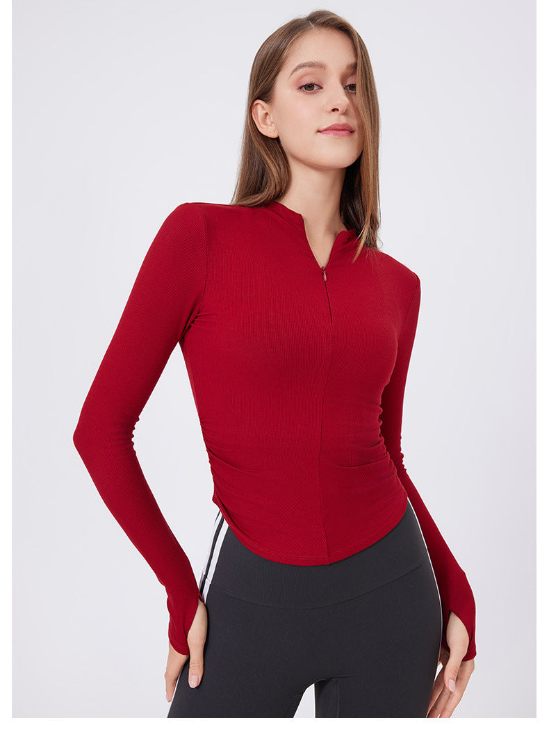 Small Waist Half Zipper Yoga Clothes Women Workout Clothes Sports Top Pilates Training Wear Long Sleeve Blouse Autumn