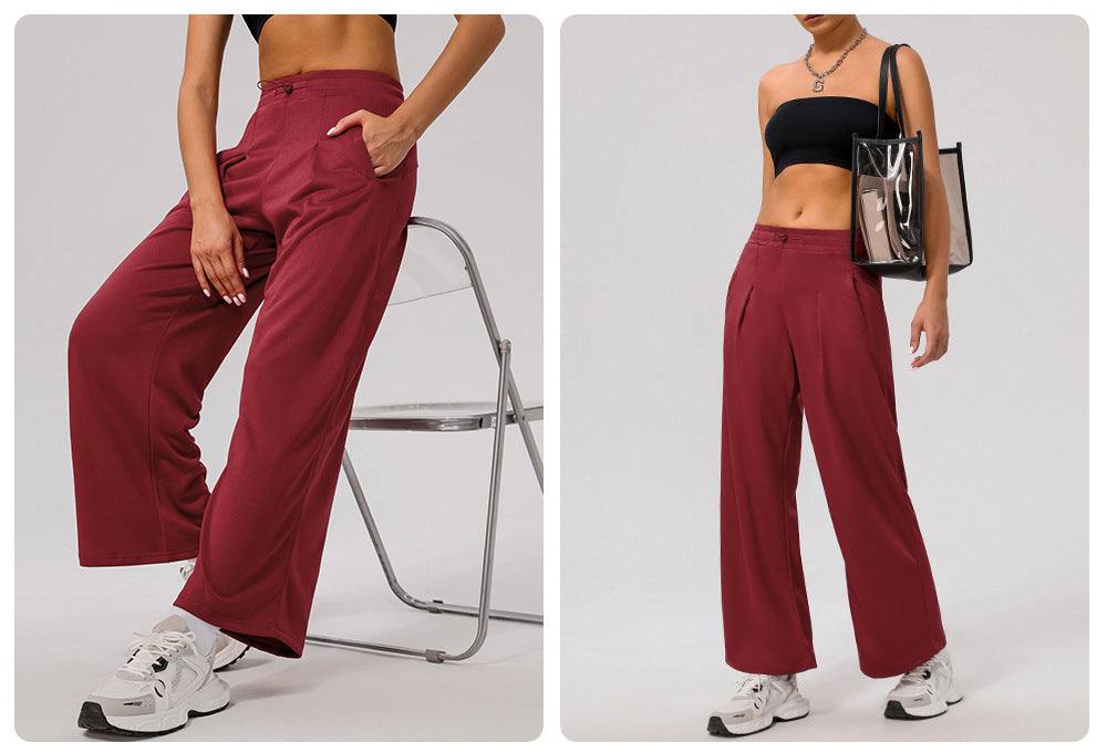 Casual Sports Wide Leg Pants High Waist Hip Lift Draped Pants Slimming Pocket Loose Yoga Dance Pants