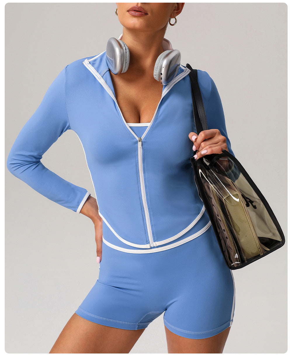 High Top Sports Suit Women Contrast Color Beauty Back Tight Nude Feel Yoga Suit Suit Running Fitness Yoga Wear