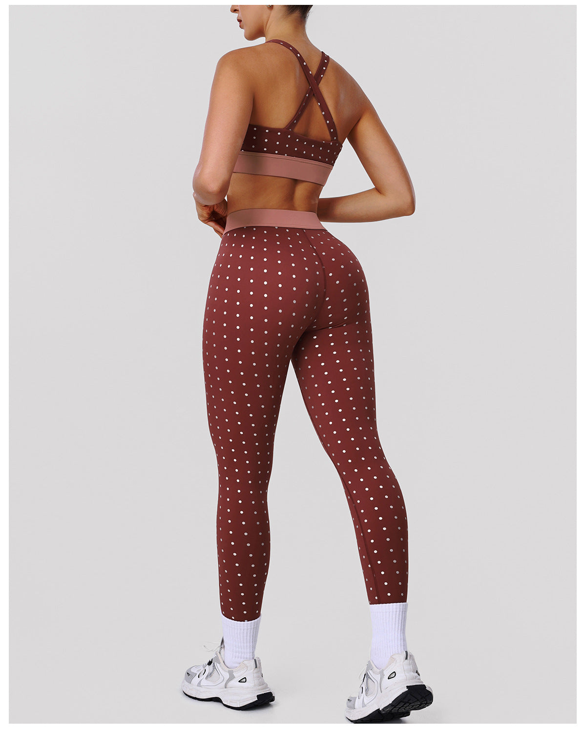Dotted Prints Two Piece Sets Yoga Clothes Sexy Push up Bra High Elastic Tights Sports Fitness Clothes