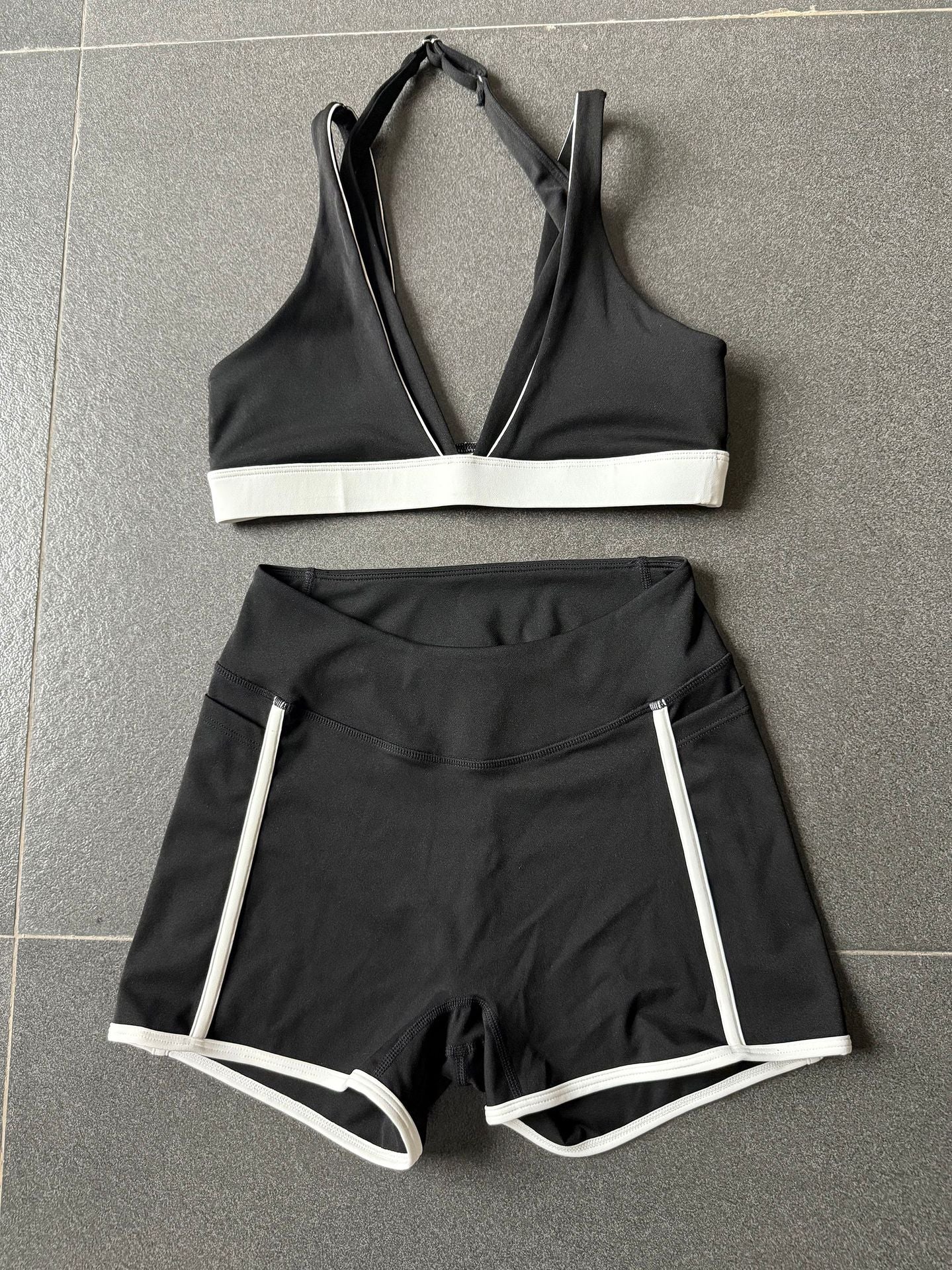 Autumn Sand Color Contrast Patchwork Yoga Pocket Tight Sports Women Outdoor Running Fitness Yoga Two Piece Sets