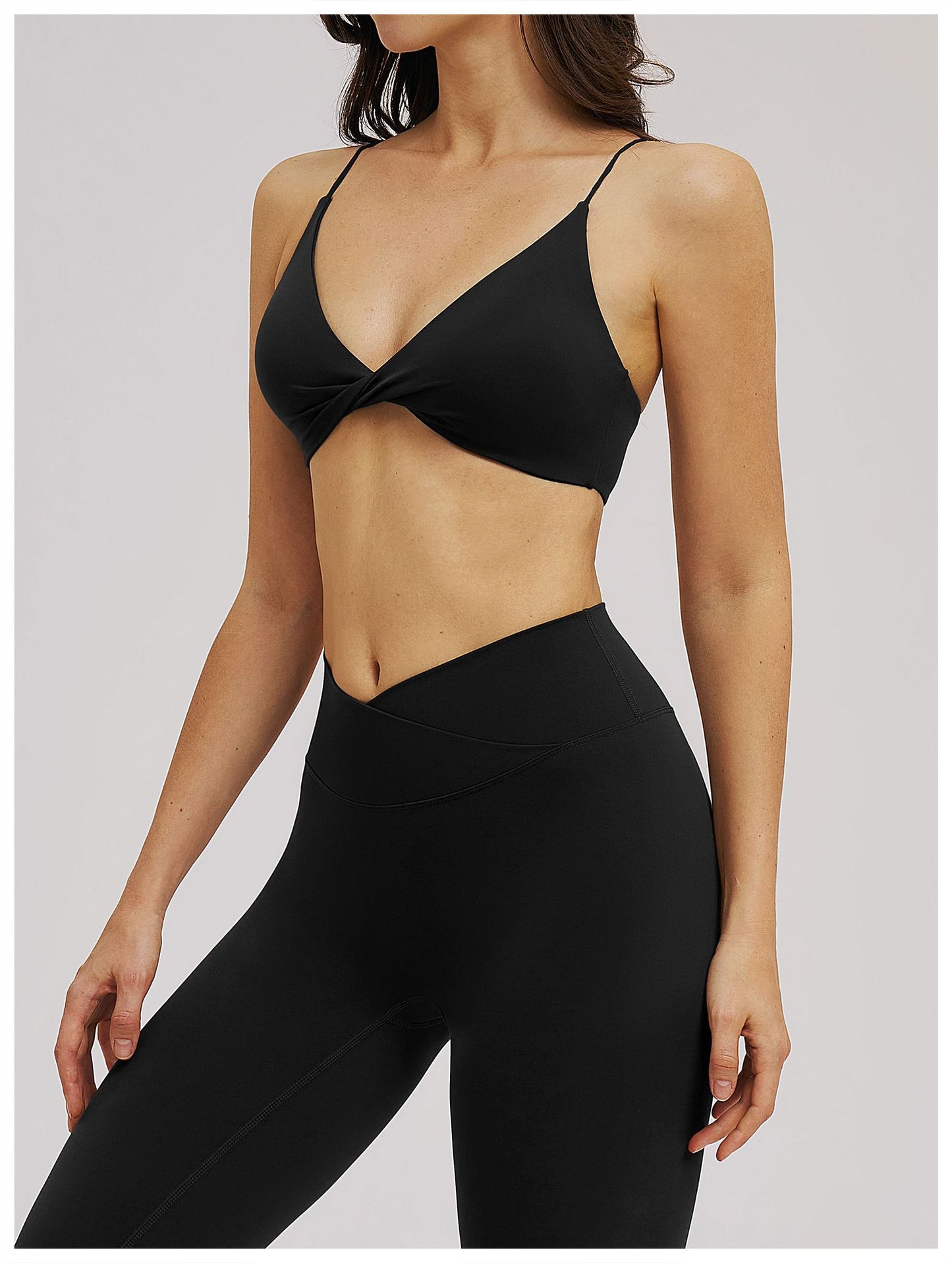 Brushed Sports Bra V neck Thin Strap Beauty Back Casual Yoga Bra Sports Workout Workout Underwear