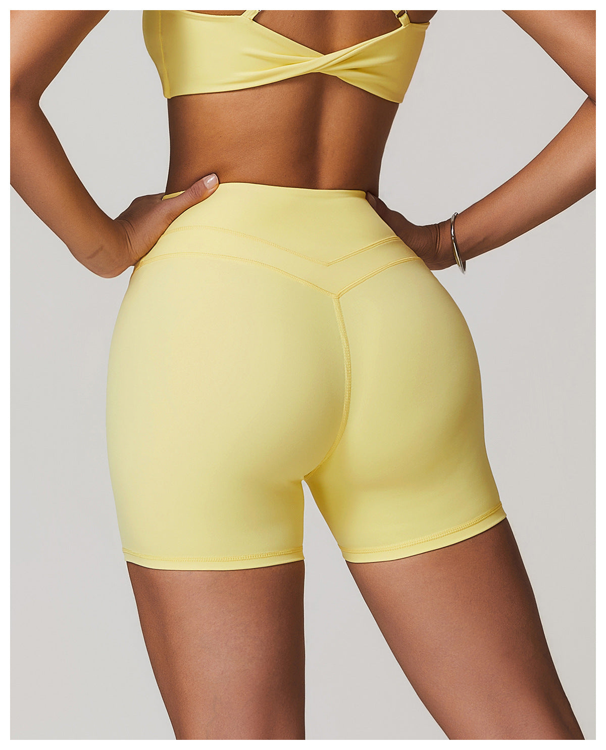 Sollinarry Brushed Tight Yoga Shorts Stretch High Waist Peach Hip Lifting Running Workout Shorts