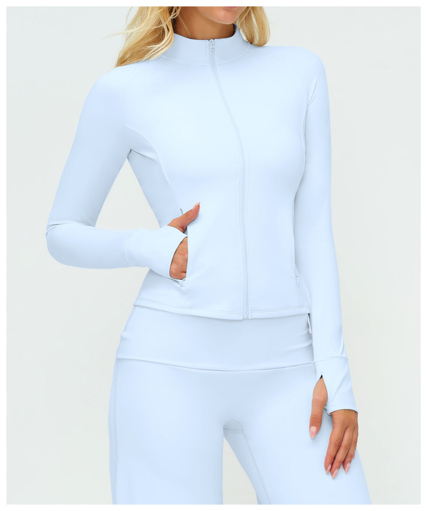 Women Brushed Yoga Jacket Long Sleeved Zipper Pocket Tight Top Outdoor Sports Running Fitness Clothes