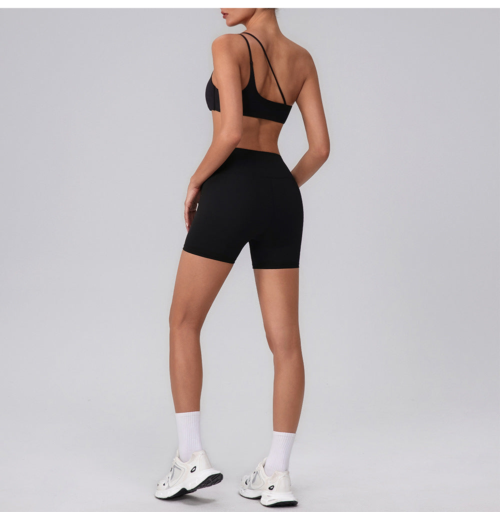Summer Training Workout Clothes Outer Wear Beauty Back Hollow Out Cutout Vest Oblique Shoulder Yoga Bra Top Nude Feel Sports Underwear for Women