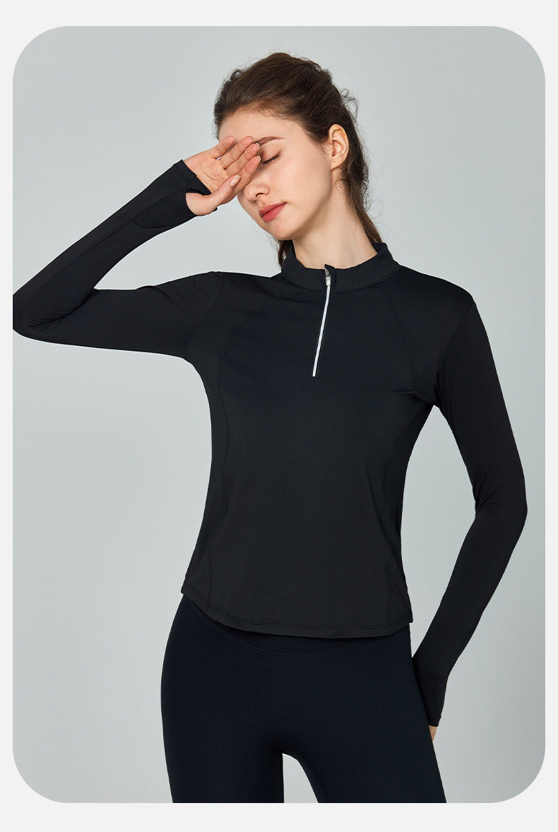 Reflective Stripe Half Zipper Yoga Clothes Long Sleeve Women Pilates Training Sports Tops Outdoor Breathable Workout Clothes