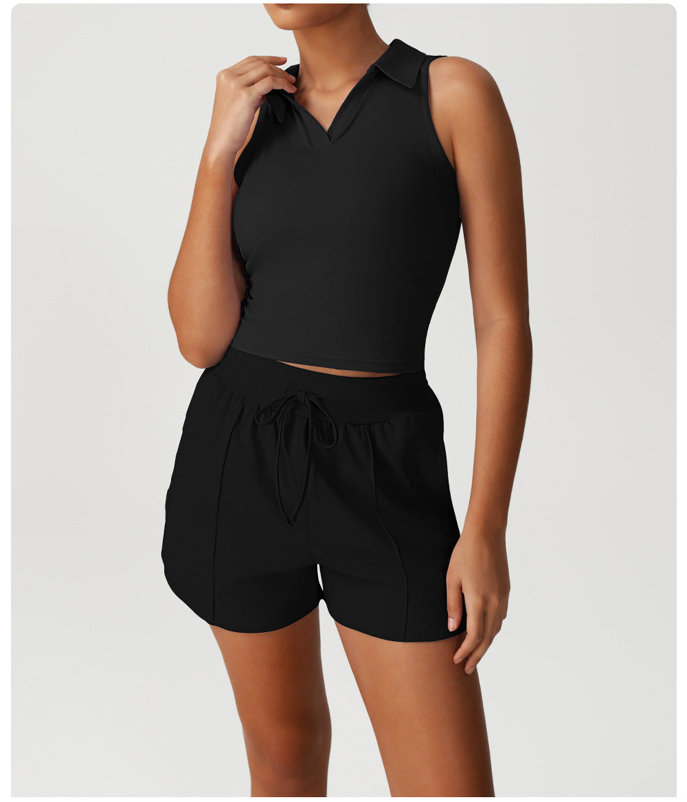 Nude Feel Quick Drying Sports Solid Color Shoulder Long Sleeve Loose Fitting Cropped Top Yoga Set