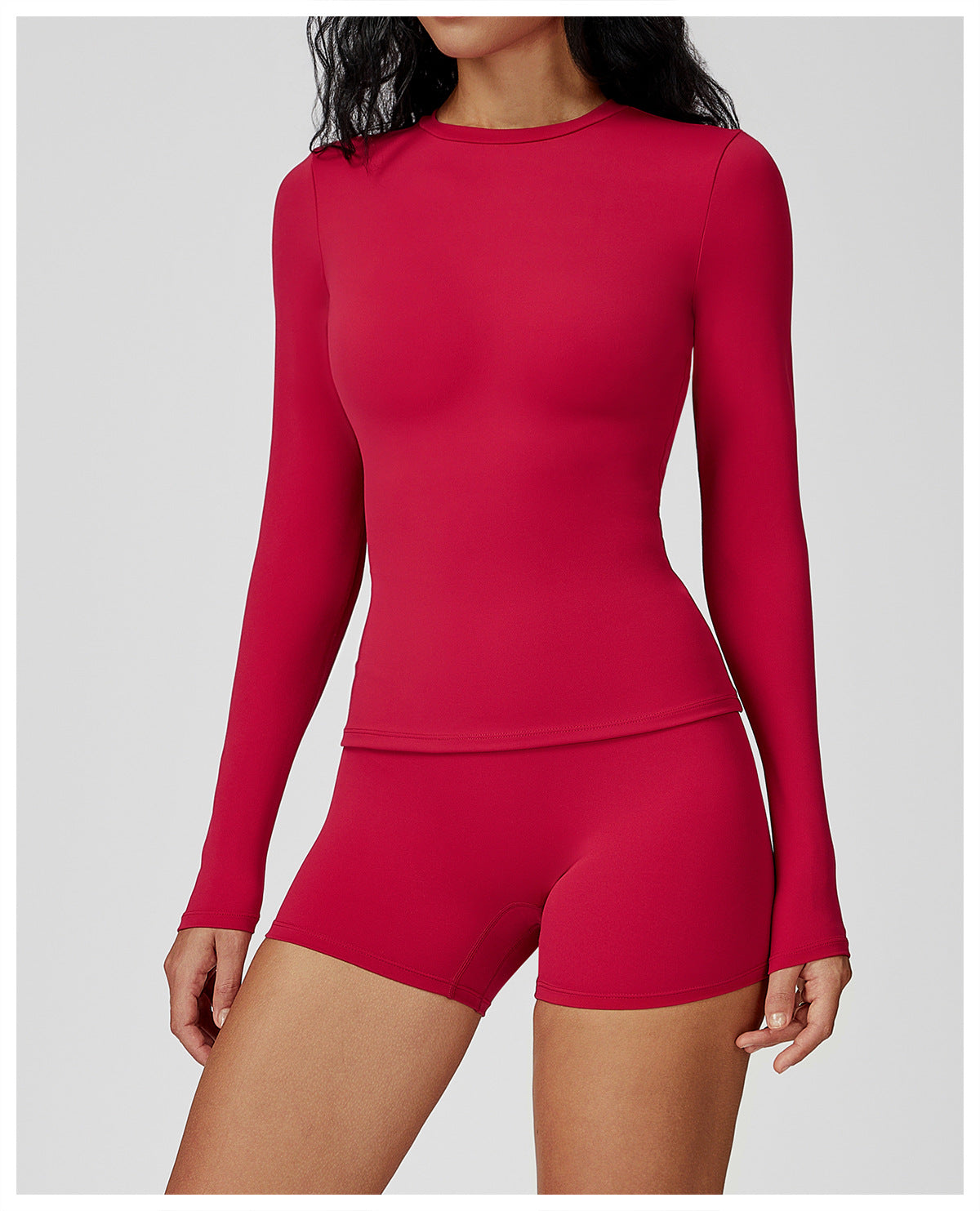 Sollinarry Brushed Long Sleeve Yoga Clothes round Neck Slim Fitness Clothes Outdoor Running Sport Long Sleeve T shirt