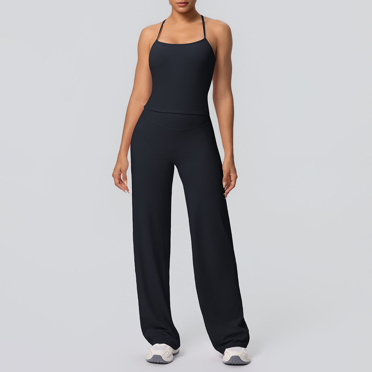 Women Nude Feel Solid Color Sports Sling Vest Abdominal Shaping High Waist Straight Leg Pants Yoga Clothes Leggings Yoga Set