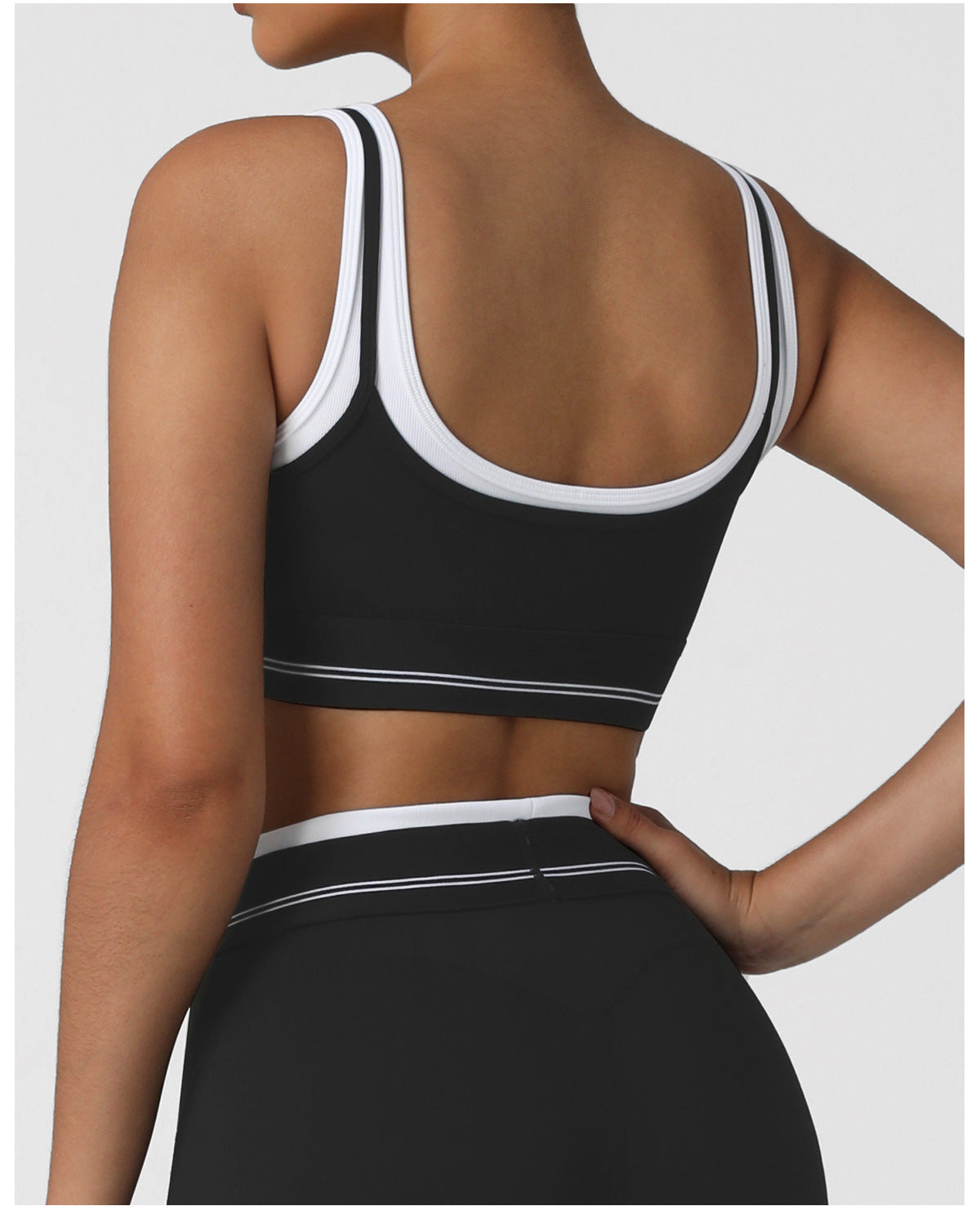 Faux Two Piece Contrast Color Sports Bra High Elastic Push up Yoga Underwear Fitness Vest with Chest Pad