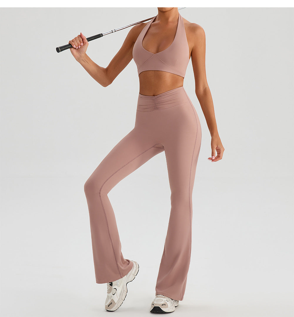 Yoga Sports Neck Hanging Bra Tennis Two Piece Set Outdoor Running Fitness Clothes Long Pants Set