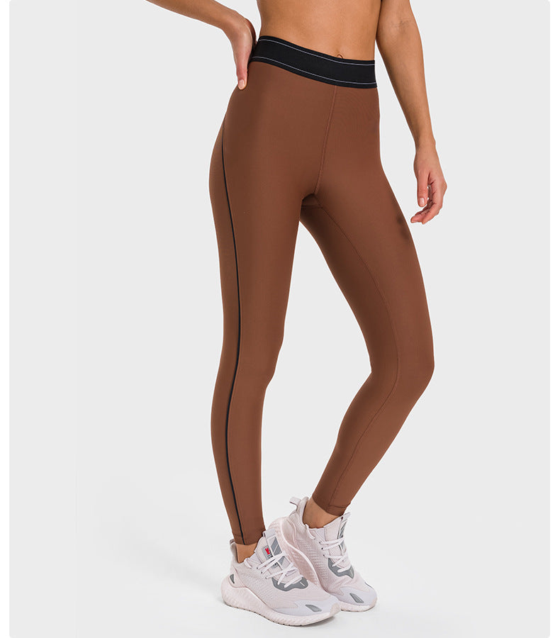 Contrast Color Elasticated Waist Sports Tights High Elastic Slim Slimming Training Fitness Yoga Pants Women