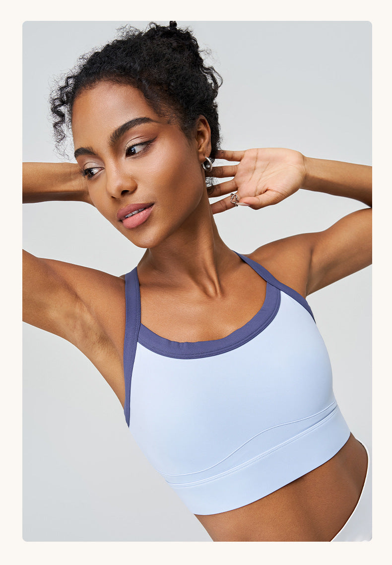 Yoga Color Matching Sports Underwear One Piece Cup High Strength Shockproof Anti Exposure Outer Wear Cross Beauty Back Yoga Underwear Summer