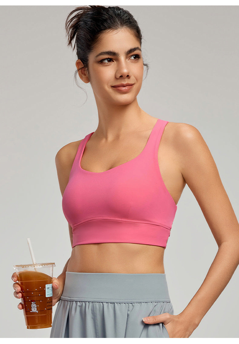 Sexy Crossover Back Beautifying Workout Bra Sports Vest with Chest Pad Non Running Cup Breathable Yoga Vest Top