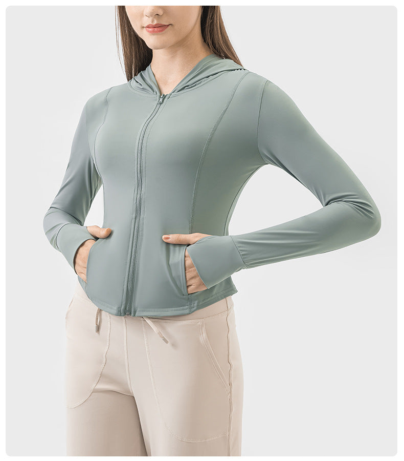 Outdoor Sports Upf50 Water Cooled Ice Sensitive Hooded Raw Yarn Sun Protection Clothing Cream Sweet Girl Short Slim Coat