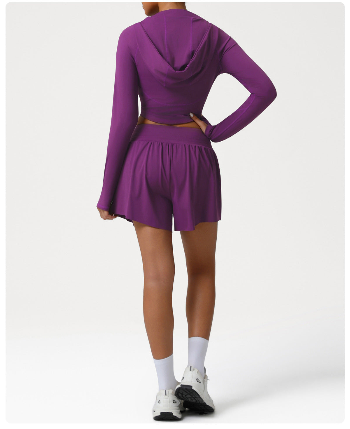 Autumn Winter Nude Feel Casual Sports Hooded Suit Slim Stand Collar Jacket High Waist Workout Shorts Yoga Two Piece Sets