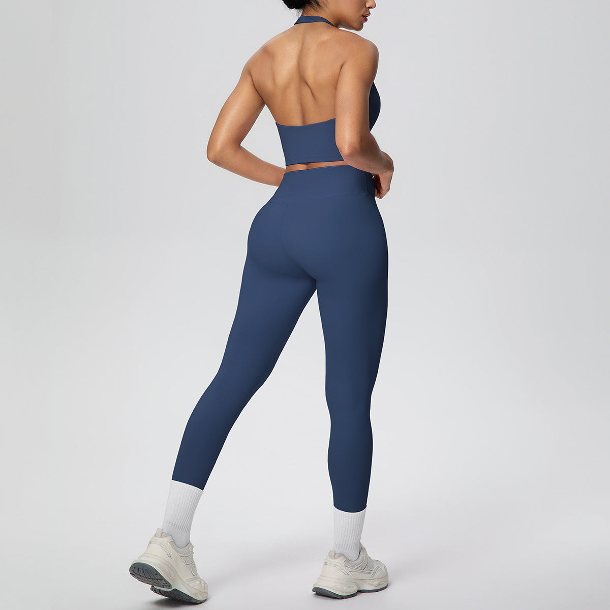 Solid Color Halter Beauty Back Exercise Bra Gathering Vest Running Body Shaping Exercise Workout Pants Yoga Two Piece Sets