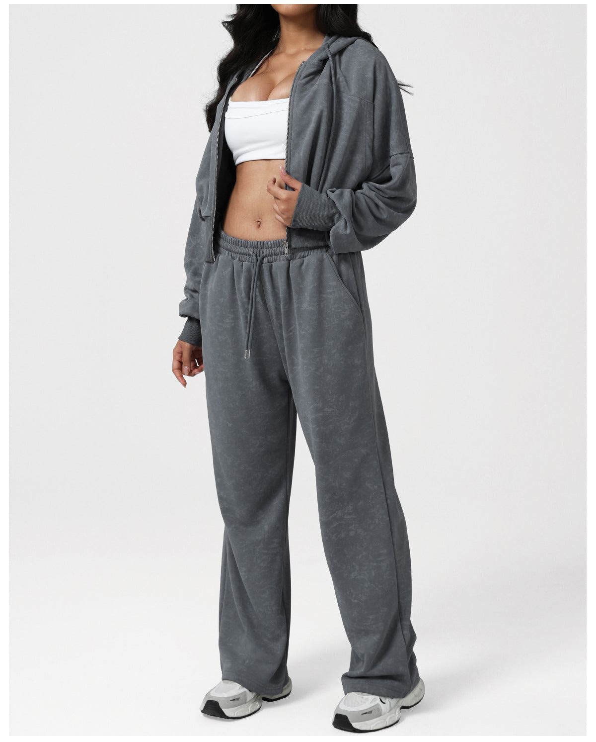 Printing Fitness Sweater Women Loose Hooded Coat Sports Pocket Casual Pants Training Two Piece Sets