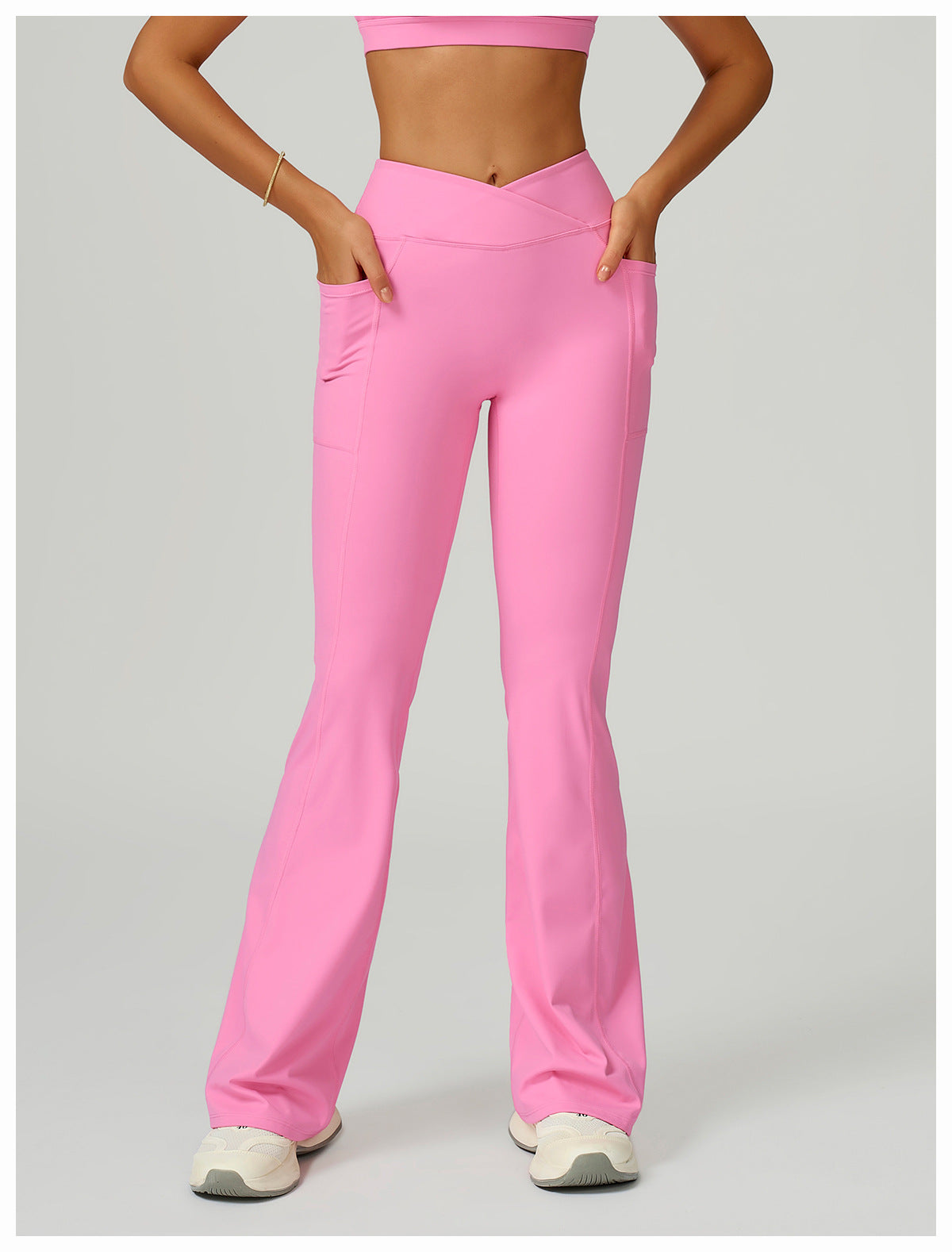 High Waist Nude Feel Bell Bottom Pants Women Cross Waist Wide Leg Bootcut Trousers Outdoor Casual Sports Bell Bottom Pants