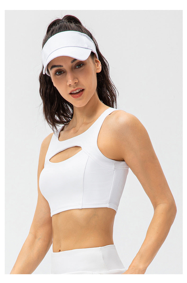 Spring Summer Women Yoga Workout Bra Hollow Out Cutout Out Sexy With Breast Pad Shockproof Running Exercise Underwear Vest