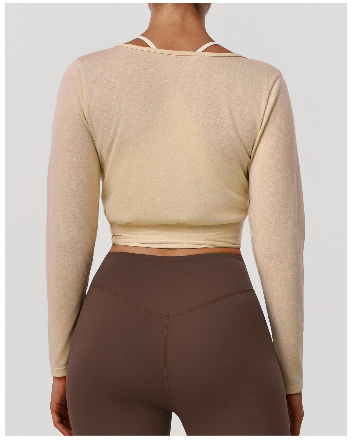 Spring Summer Long Sleeve Smock Top Yoga Clothes Slim Fit Two Piece Sets Sling with Chest Pad Dance Training Clothes Outfit