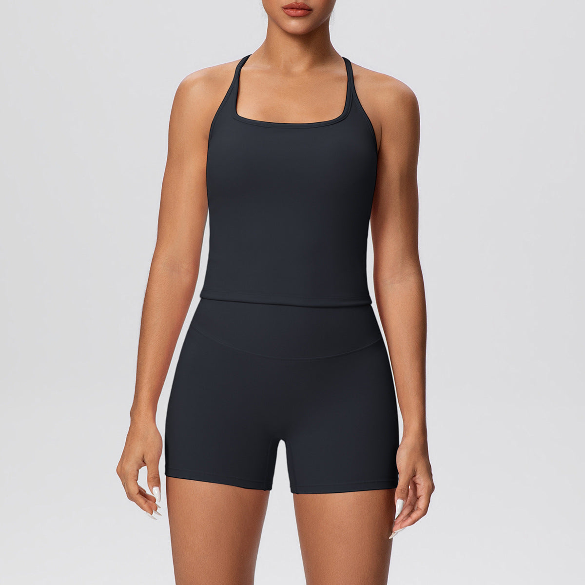 Solid Color Skin Friendly H Shaped Beauty Back Sports Vest Yoga Shorts Tight Leggings Fitness Yoga Wear Set