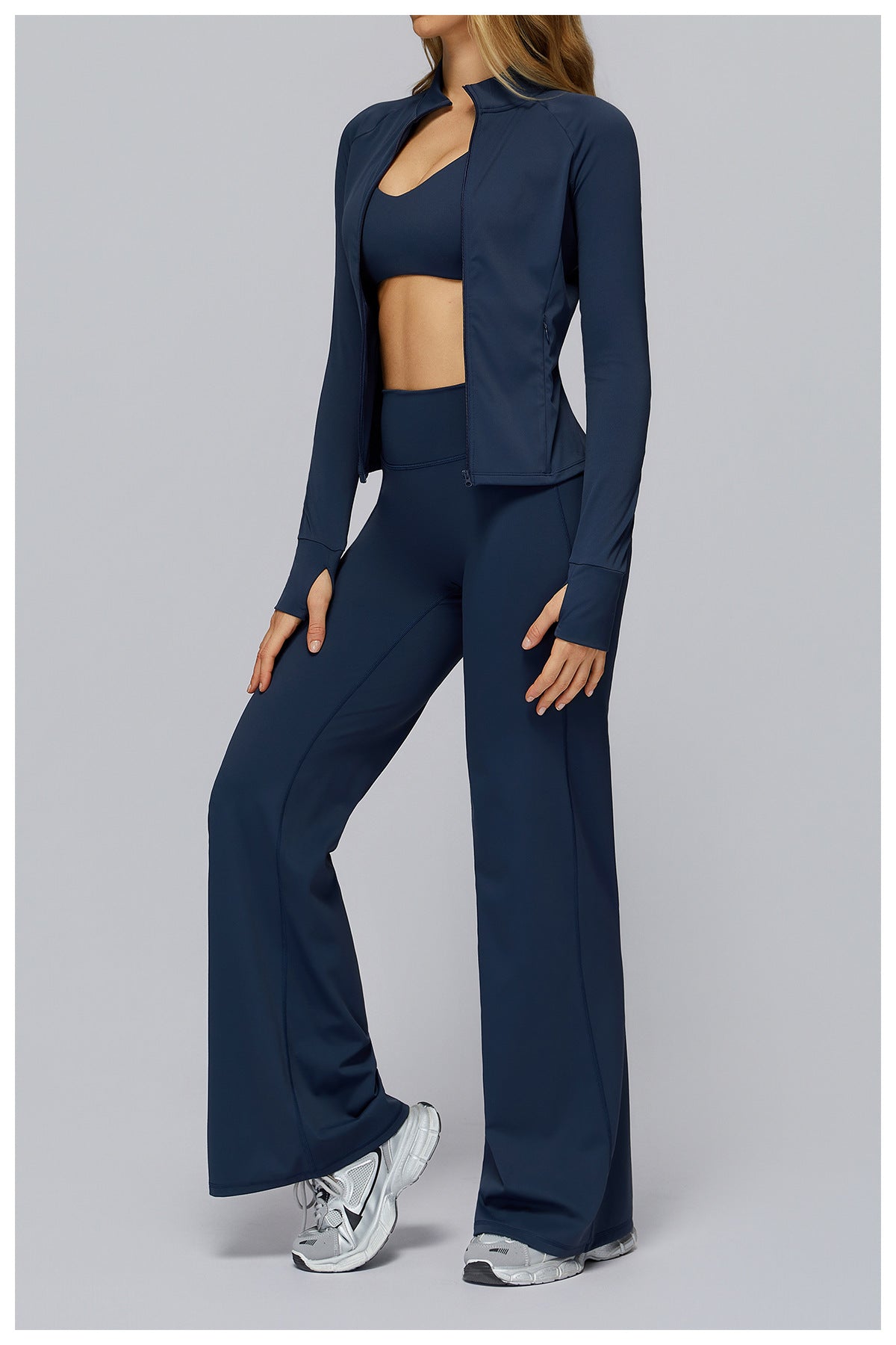 Women Brushed Yoga Jacket Long Sleeved Zipper Pocket Tight Top Outdoor Sports Running Fitness Clothes