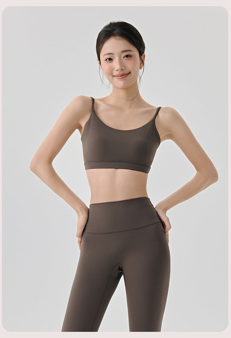 Beauty Back Yoga Underwear Semi Fixed Diamond Cup Women Spaghetti Strap Sports Fitness Clothes Bra