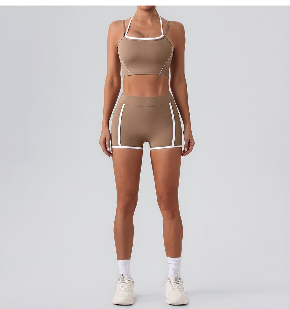 Women Yoga Shorts Pocket Nude Feel High Waist Tight Sports Pants Running Fitness Outer Shorts