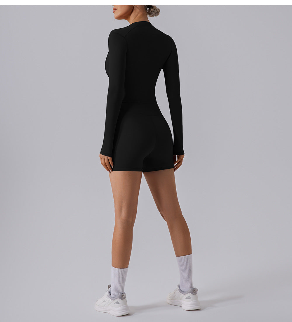 Autumn High Elastic Gym Sports Top Women Long Sleeve Slim Fit Zipper Cardigan Skinny Running Yoga Clothes Coat