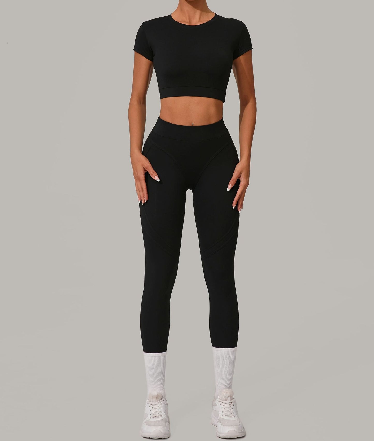 Autumn Sand Brushed Yoga Two Piece Sets Tight High Waist Hip Lifting Yoga Running Exercise Workout Outfit