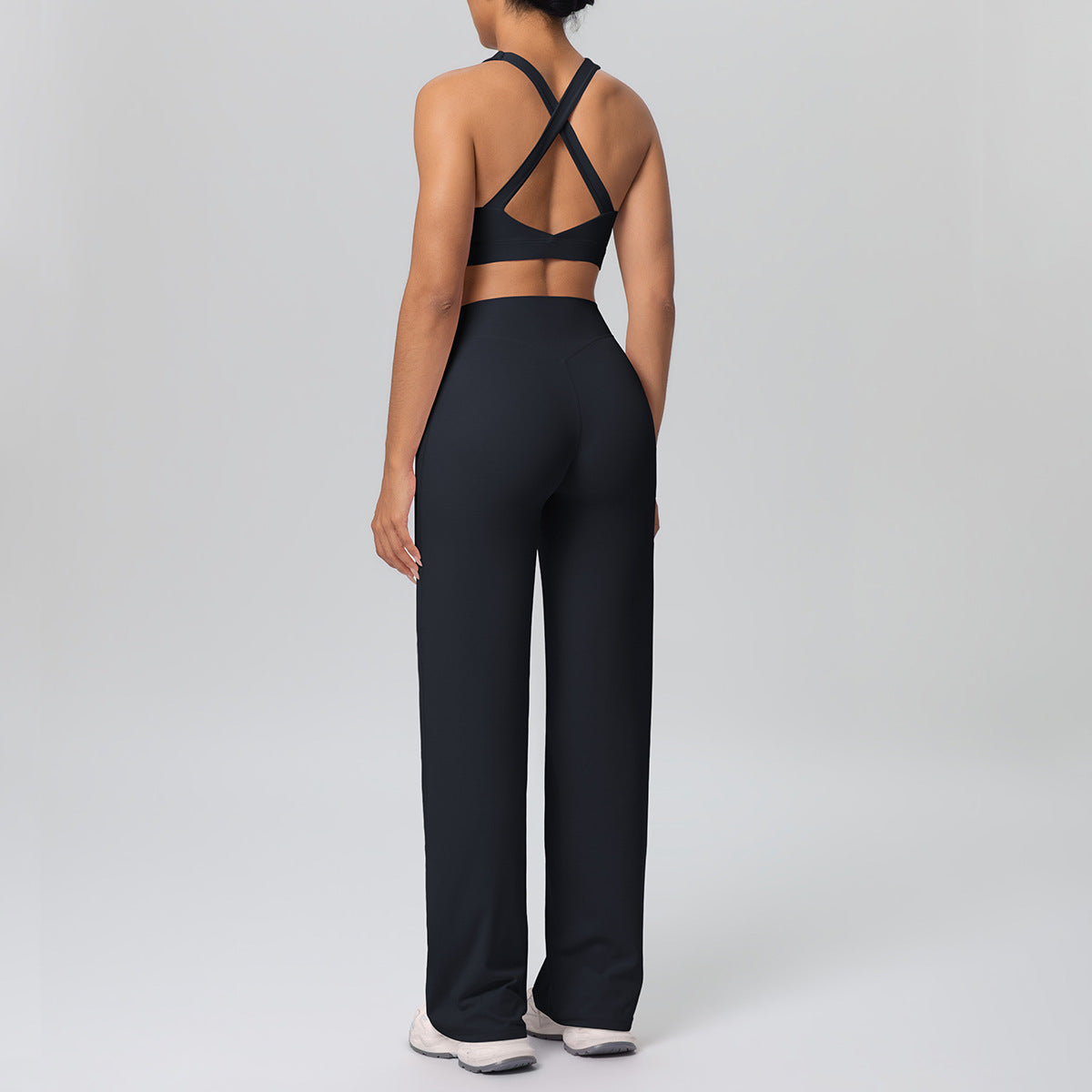 Solid Color Vest Shockproof Push up Cross Strap Bra Nude Feel Straight Leg Pants Yoga Pants Workout Exercise Outfit