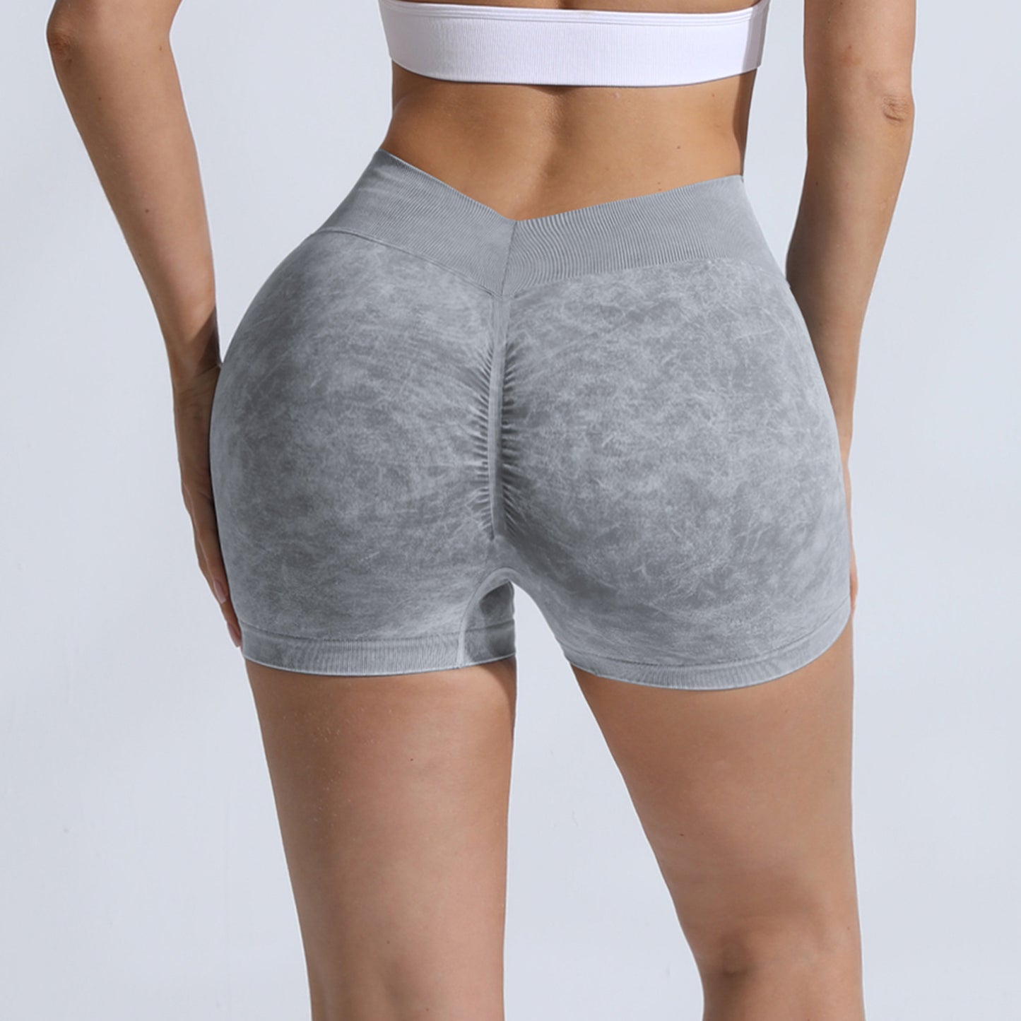 High Waist Peach Hip Lifting Running Fitness Women Shorts Tight Belly Trimming Body Shaping Cropped Outfit Waist Girdling Stone Washed Yoga Shorts