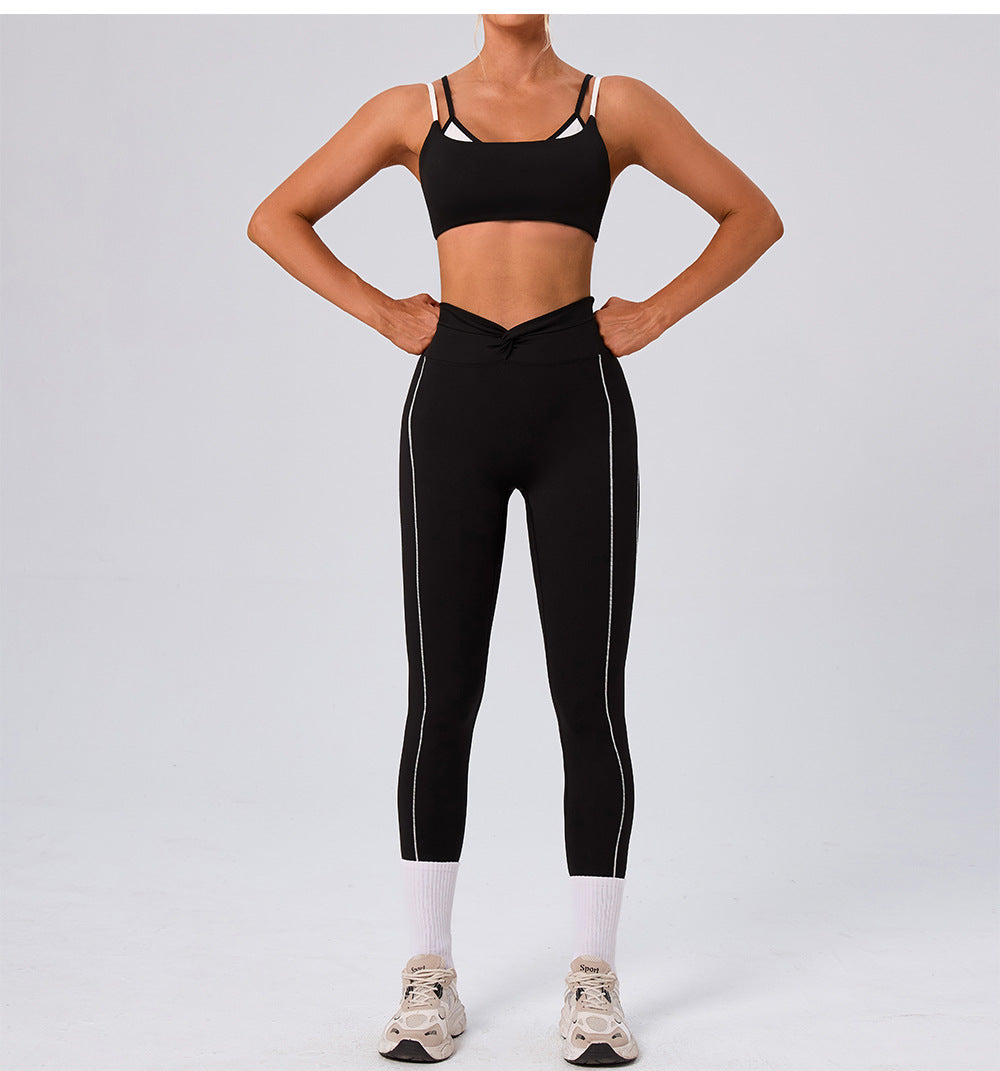 Women Clothing Street Workout Top Sports Faux Two Piece Contrast Color Sling Yoga Bra Vest