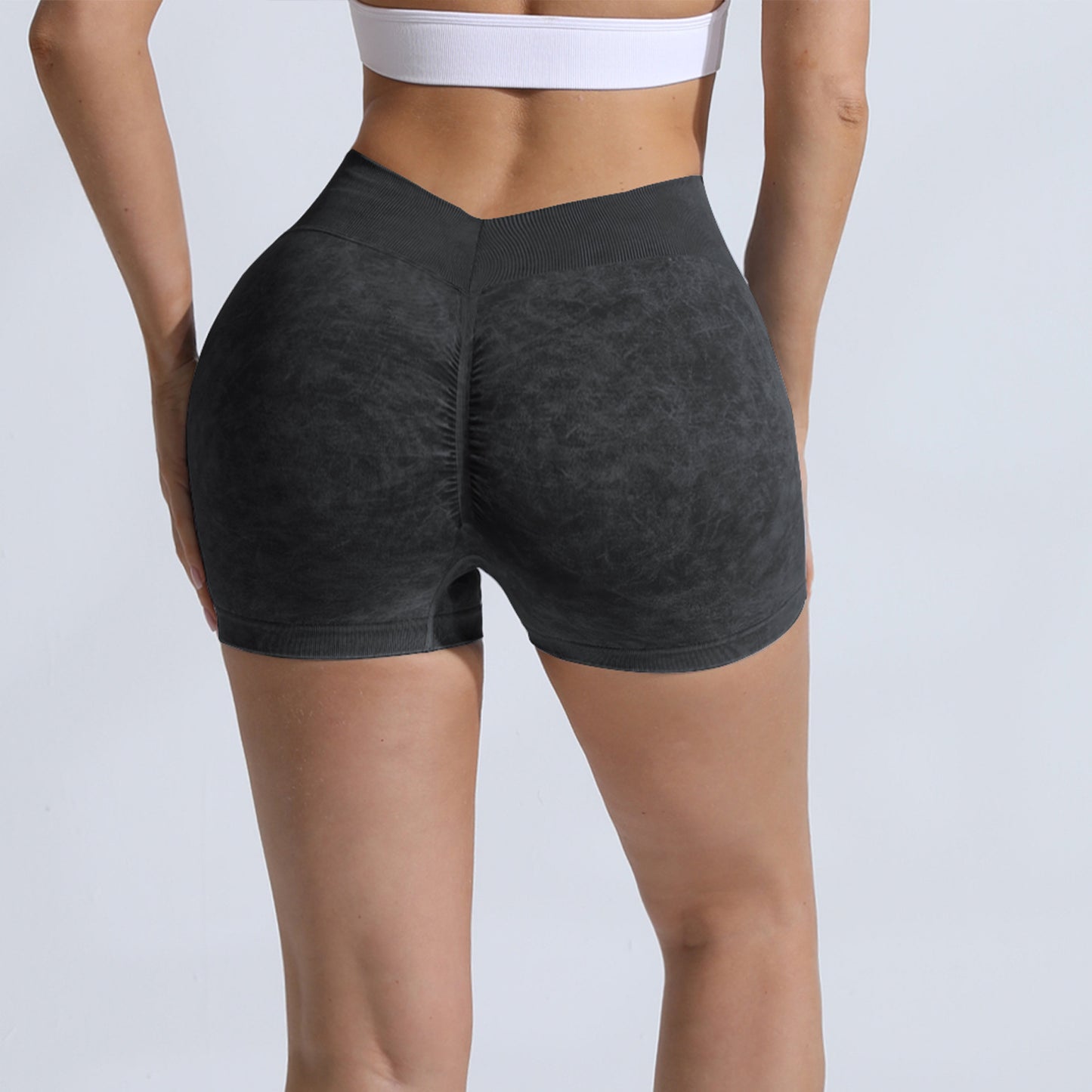 High Waist Peach Hip Lifting Running Fitness Women Shorts Tight Belly Trimming Body Shaping Cropped Outfit Waist Girdling Stone Washed Yoga Shorts