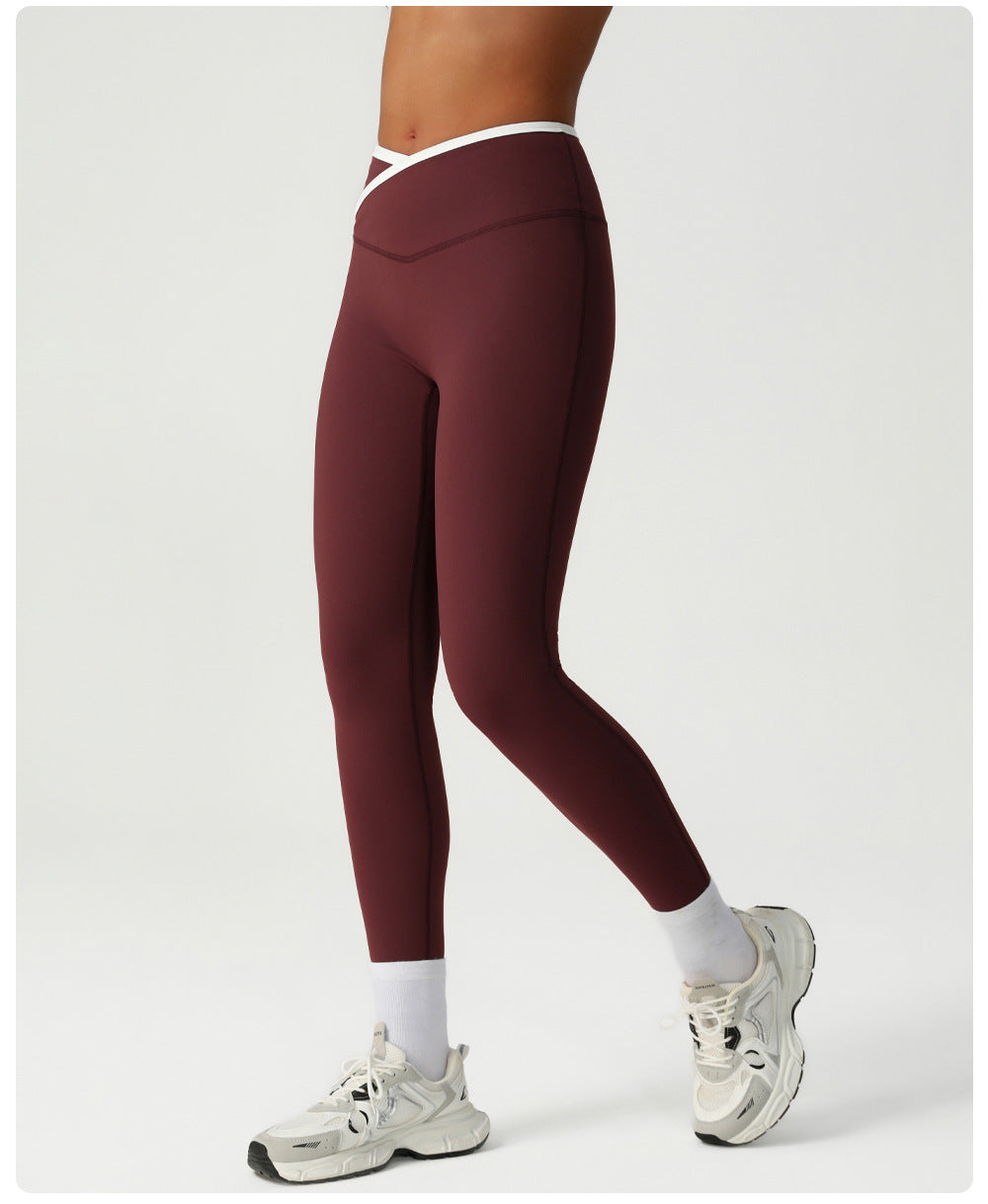 Nude Feel Skinny Yoga Pants Peach Hip Cross High Top Sports Ankle Length Pants Training Running Quick Drying Fitness Pants