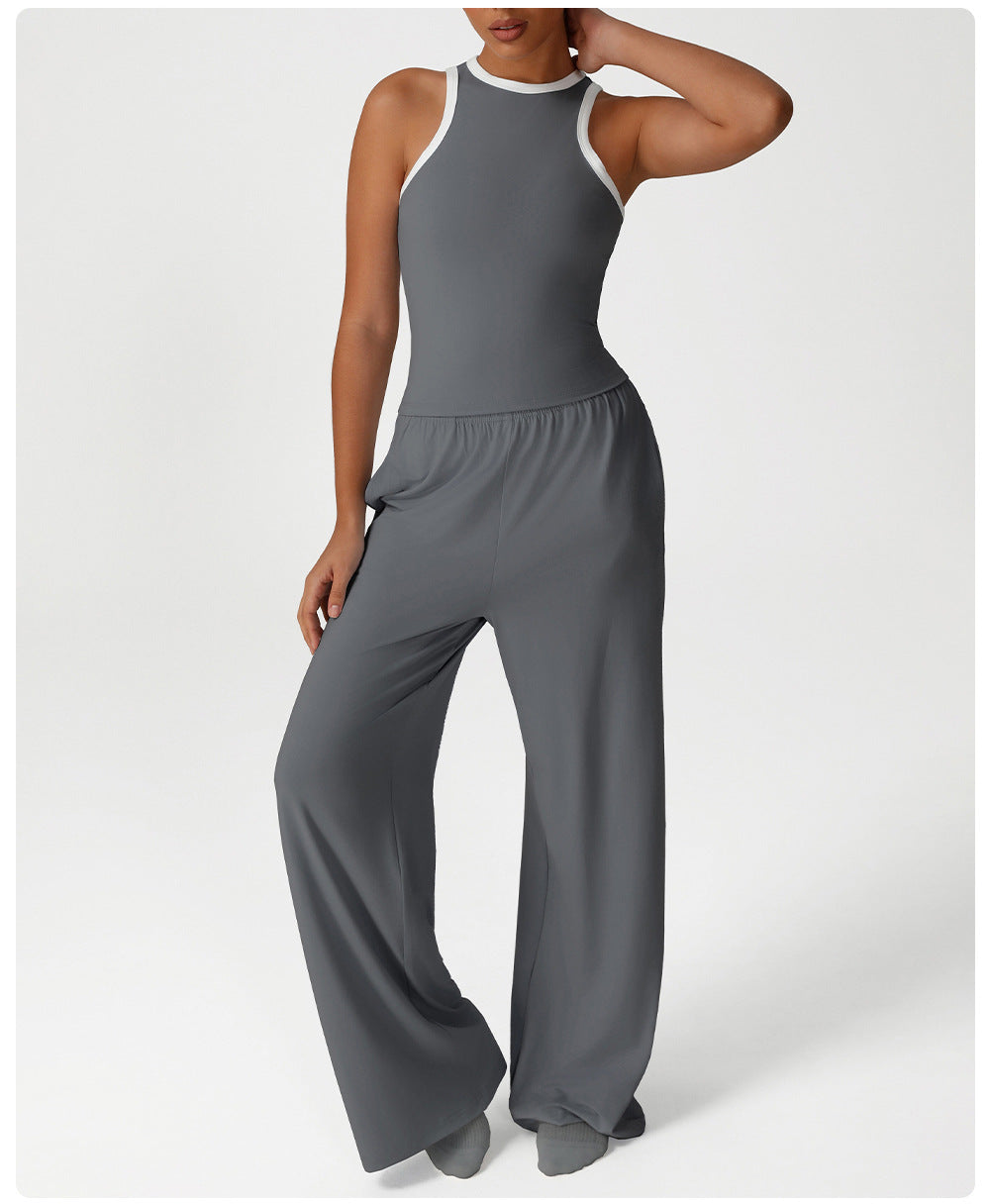 Loose Wide Leg Yoga Pants Women Running Training Slim Fit Vest Two Piece Sets Workout Clothes Dance Sports