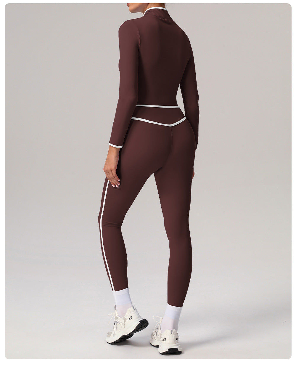 Contrast Color Sports Yoga Jacket Stand Collar Long Sleeve Coat Outdoor Workout Clothes Top